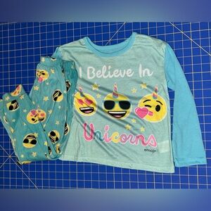 Kids Pajama Set - Teal with Unicorn Emoji Print